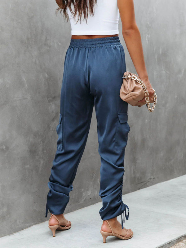Casual Look with our Satin Cargo Trousers - Pants Trousers - Chuzko Women Clothing