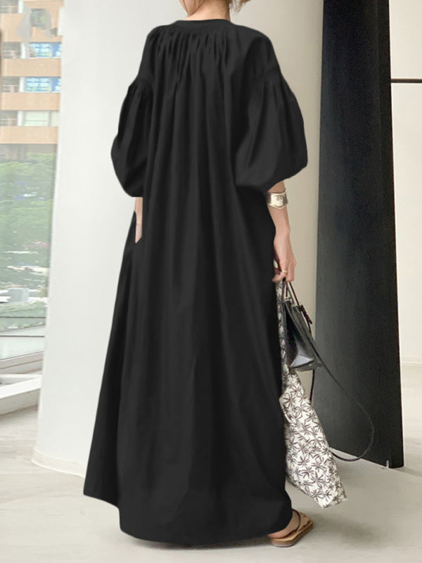 Maxi Tunic Dress for Women - Japanese Design, Oversized Fit, and Cotton Fabric Dress - Chuzko Women Clothing