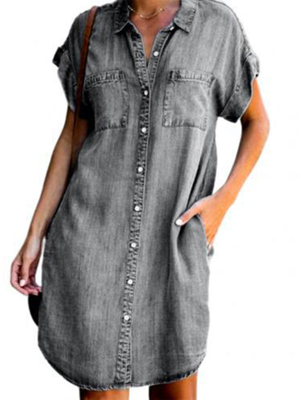 Women's Casual Denim Jean Mini Shirt Dresses Dress - Chuzko Women Clothing