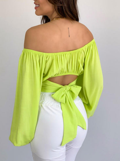 Off-Shoulder Balloon Sleeve Crop Top for Women - Blouse Top - Chuzko Women Clothing
