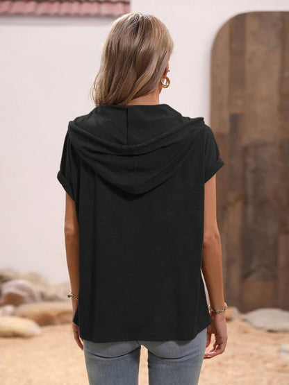 Stylish Hooded Pullover Top with Button Detail for Women T-shirt - Chuzko Women Clothing