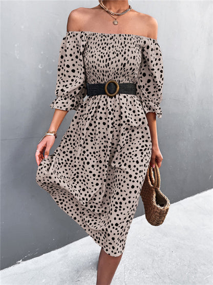 Animal Print Smocked Bodice Midi Dress with Puff Sleeves Mini Dress - Chuzko Women Clothing