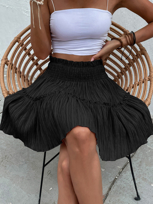 Express Your Style: A-line Mini Skirt - Ruffle Trim & Easy Pairings Skirt - Chuzko Women Clothing