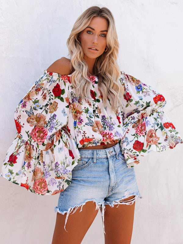 Floral Off-Shoulder Blouse for Women - Top Top - Chuzko Women Clothing