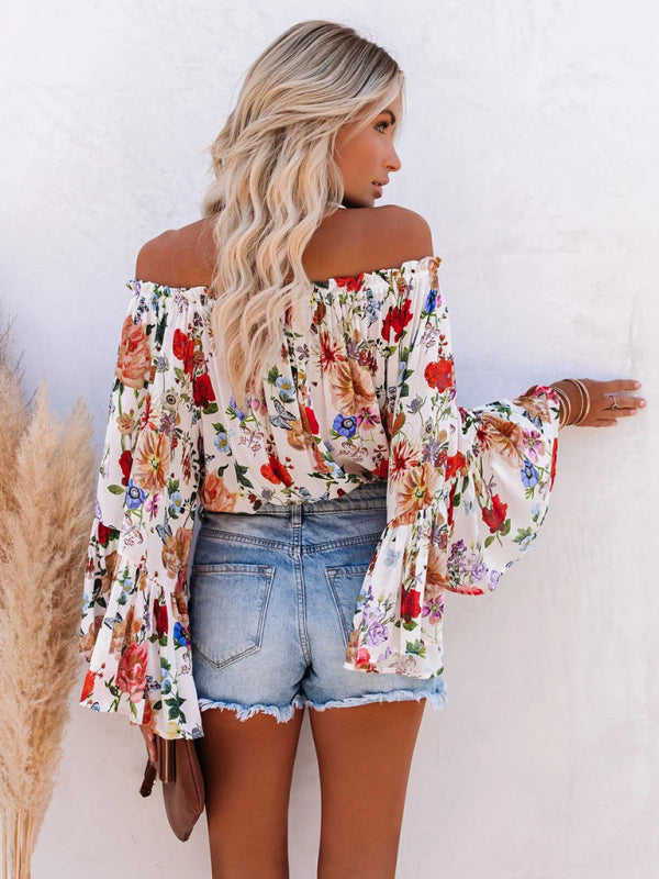 Floral Off-Shoulder Blouse for Women - Top Top - Chuzko Women Clothing