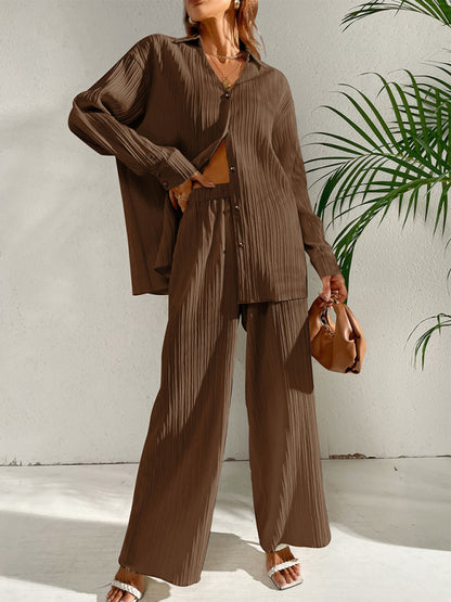 Ribbed Two-Piece Casual Suit for Any Occasion - Top + Pants Casual Suit (Top + Pants) - Chuzko Women Clothing