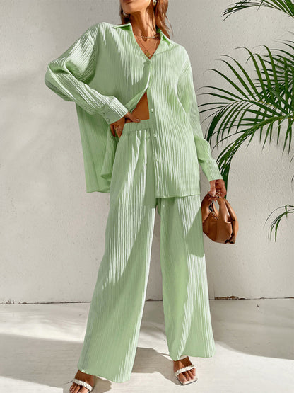 Ribbed Two-Piece Casual Suit for Any Occasion - Top + Pants Casual Suit (Top + Pants) - Chuzko Women Clothing