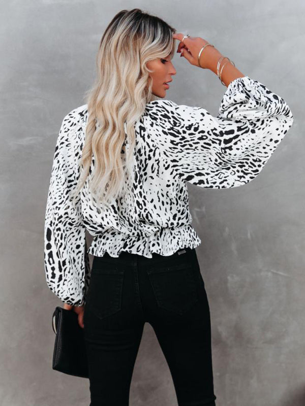 Boho Leopard Print Blouse T-Shirt - Top for Women Top - Chuzko Women Clothing
