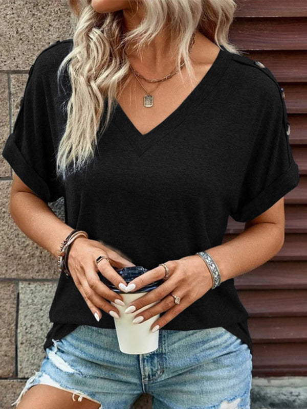Women's V Neck Short Sleeves T-Shirt - Perfect for Any Occasion! Tops - Chuzko Women Clothing
