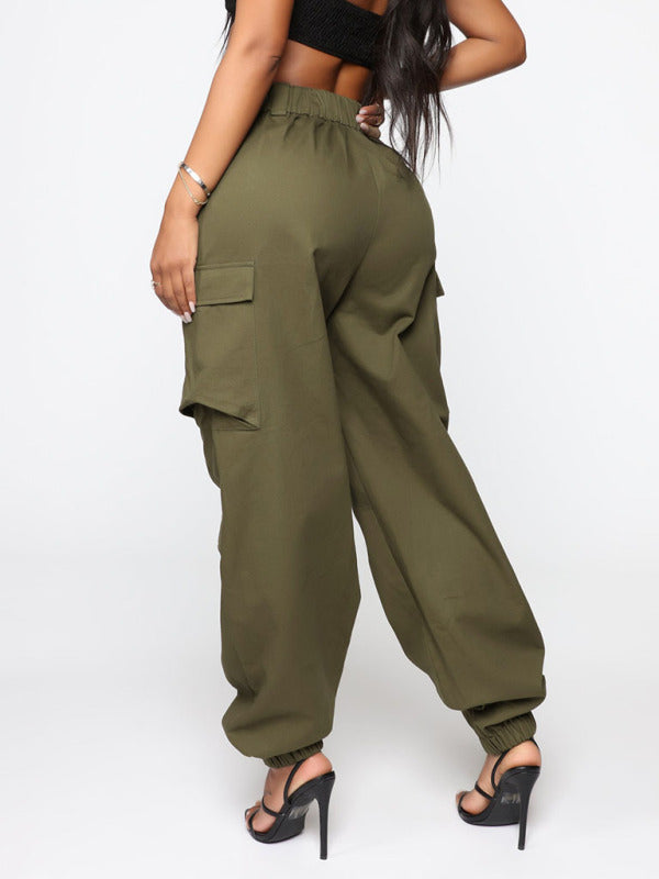 Cargo Pants:  Hip Hop, Wide Leg, Elastic Back Waistband Trousers - Chuzko Women Clothing