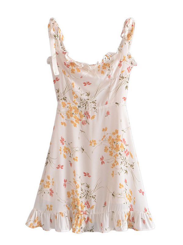 Romantic Floral Frill Sweetheart Cami Mini Dress Mini Dress - Chuzko Women Clothing