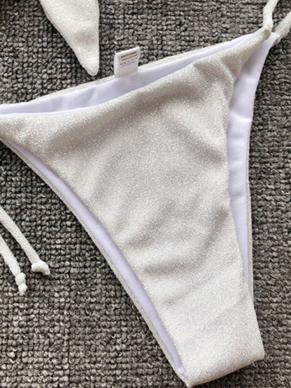 2 Piece Bikini Set with Glittery Fabric and Sacred Bow Detail! Swimwear - Chuzko Women Clothing