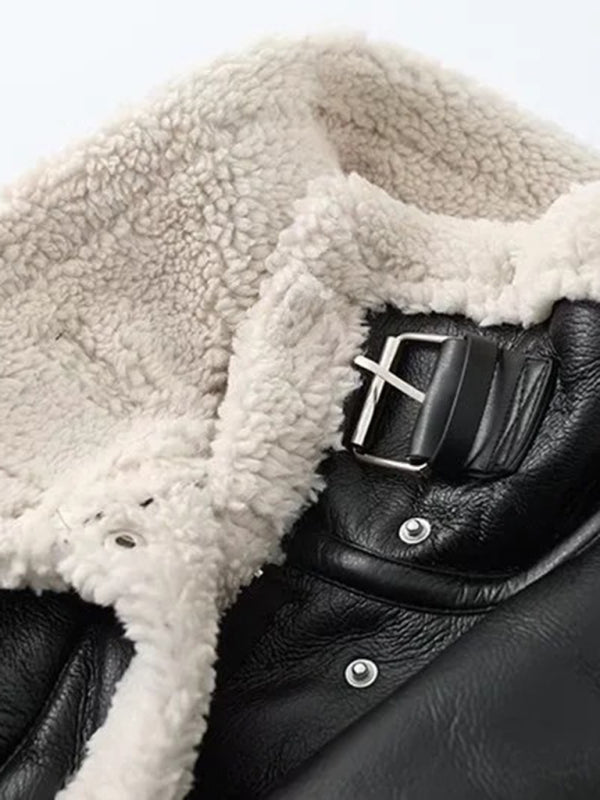 Aviator Jacket - Contrast Borg, Faux Fur and Leather Winter Bomber Aviator Jackets - Chuzko Women Clothing