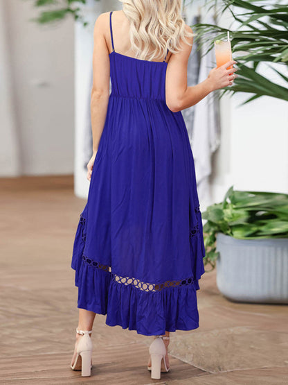 Boho Women's Cami Maxi Dress with Thin Straps and High-Low Design Dress - Chuzko Women Clothing