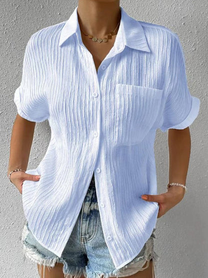 Classic Women's Collared Short Sleeves Shirt - Style for Any Occasion! Shirts - Chuzko Women Clothing