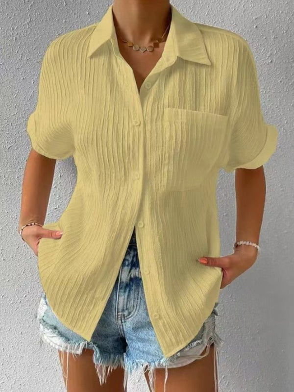 Classic Women's Collared Short Sleeves Shirt - Style for Any Occasion! Shirts - Chuzko Women Clothing