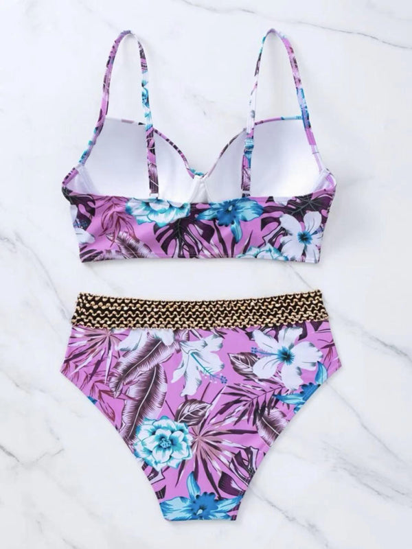 Exotic Tropical 2-Piece Bikini Set: Push-Up Bra, Tummy Control High Waist Bikini Set - Chuzko Women Clothing