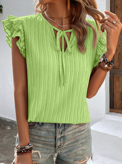Discover Your Glamour: Women's Textured Ruffle Sleeves T-shirt Blouse Top - Chuzko Women Clothing