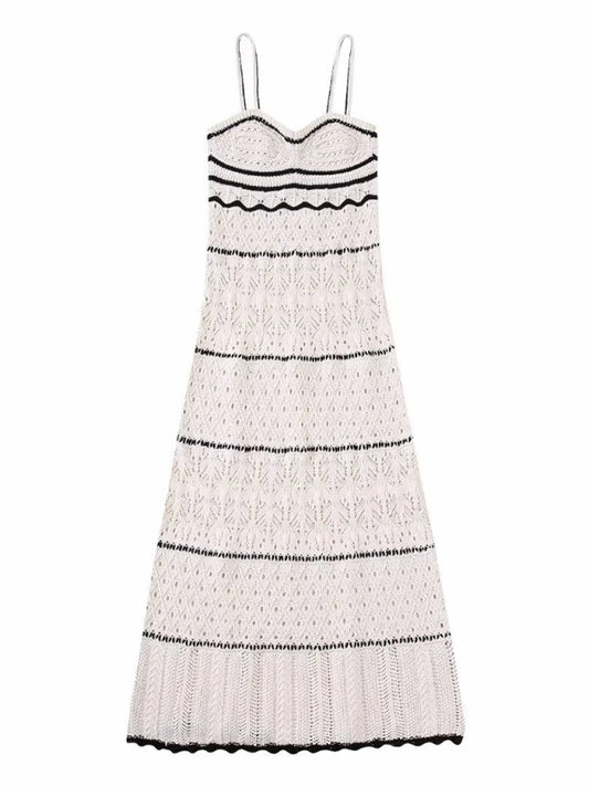 Striped Serenity: The Essential Vacation Women's Knit Long Dress Dress - Chuzko Women Clothing