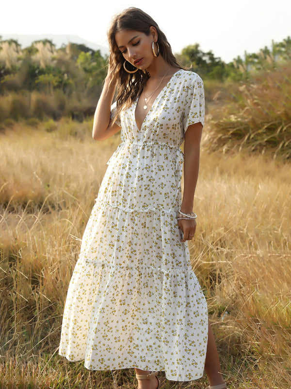 Vacation Perfection: Feel the Magic in our Romantic Floral Maxi Dress Dress - Chuzko Women Clothing