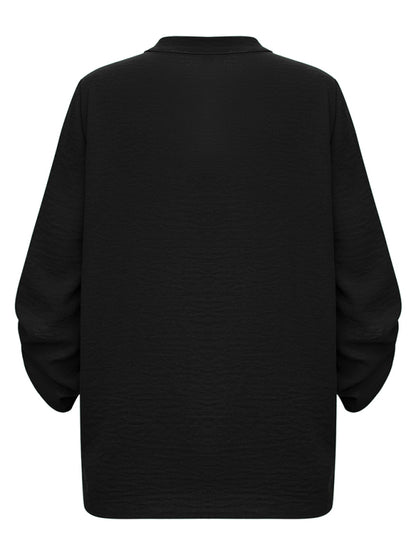 Women's V Neck Roll Up Sleeves Blouse - Asymmetrical Top Blouses - Chuzko Women Clothing