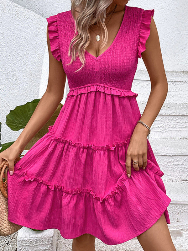 Romantic Elegance: Women's Tiered Ruffle Sleeveless Mini Dress Mini Dresses - Chuzko Women Clothing
