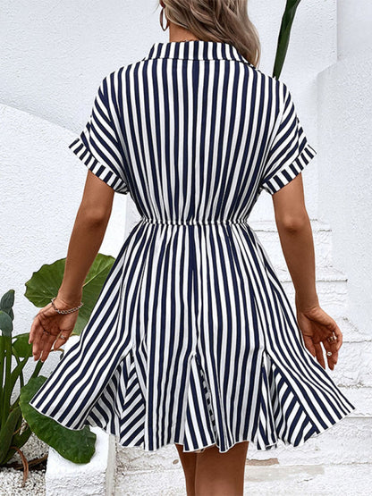 All-Season Staple: Women's Stripe V-Neck Dress for Every Occasion Mini Dresses - Chuzko Women Clothing