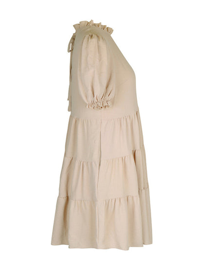 Stand Collar Mini Dress: Tiered Ruffles, Convenient Pockets Side Mini Dresses - Chuzko Women Clothing