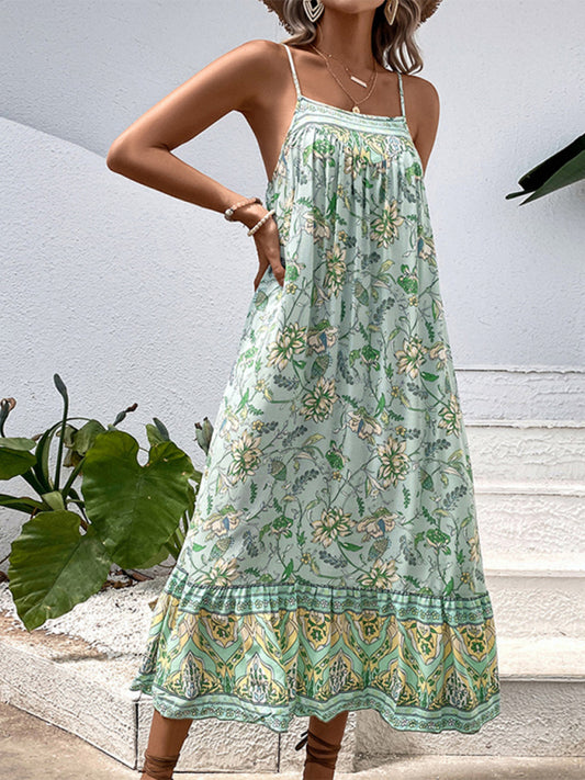 Romantic Tiered Ruffle Dress: Floral Cami Maxi Midi Dress Midi Dresses - Chuzko Women Clothing