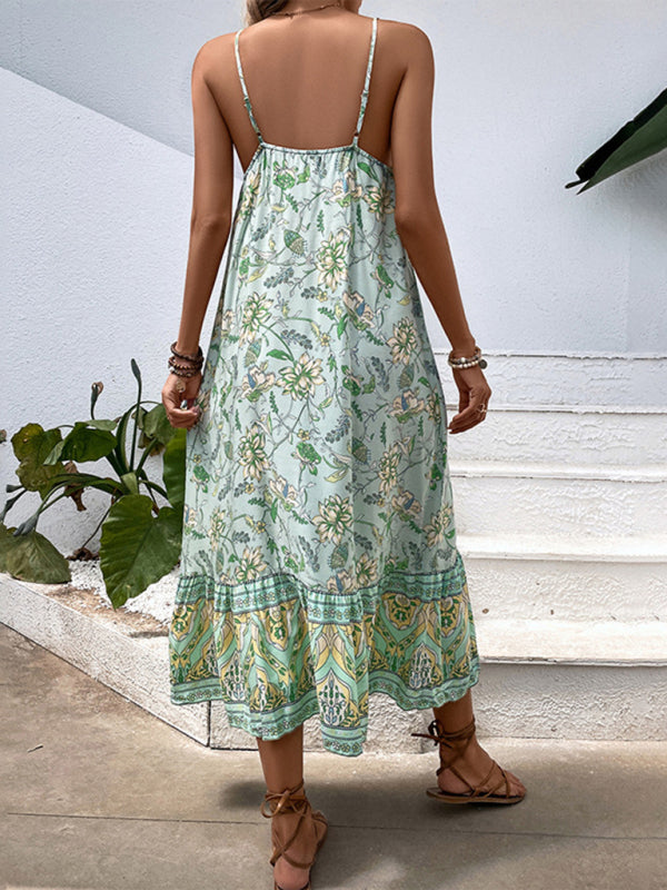 Romantic Tiered Ruffle Dress: Floral Cami Maxi Midi Dress Midi Dresses - Chuzko Women Clothing