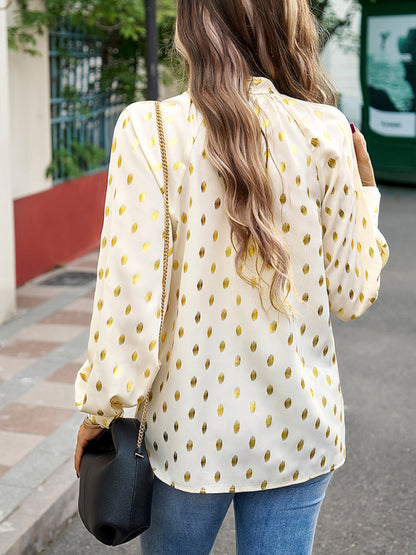 Radiate Elegance with our Gold Polka Dotted Choker Neck Tunic Top! Blouses - Chuzko Women Clothing