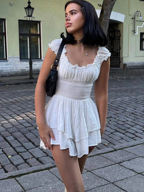Women's Romantic Ruffle Layered Off Shoulders Mini Dress Mini Dresses - Chuzko Women Clothing