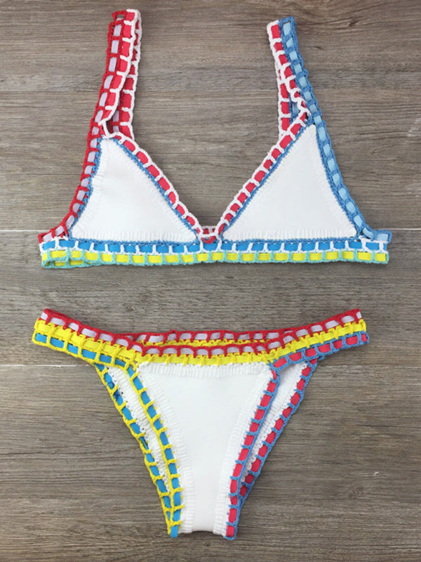2-Piece Beach Vacay Swimwear: Crochet Bikini Set with Wireless Bra & Bottoms Swimwear - Chuzko Women Clothing