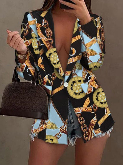 Chic Women's Notch Lapels Single-Breasted Blazer with Long Sleeves Blazers - Chuzko Women Clothing