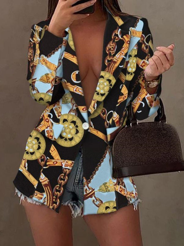 Chic Women's Notch Lapels Single-Breasted Blazer with Long Sleeves Blazers - Chuzko Women Clothing