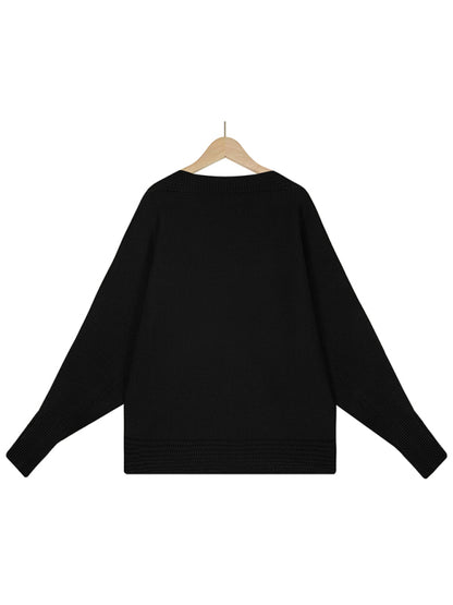 Women's Fall Winter Sweater: Cozy Knit, Plunge Neck, Contrast Details Sweaters - Chuzko Women Clothing