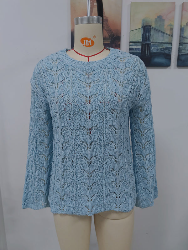 Open Crochet Bell Sleeve Sweater: Feminine Elegance, Fall/Winter Sweaters - Chuzko Women Clothing
