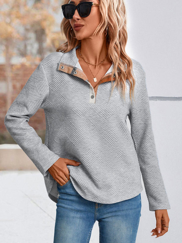 Trendy Plaid Patchwork Sweatshirt - Women's Long Sleeve T-shirt Sweatershirt - Chuzko Women Clothing
