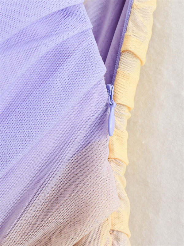 Tie-Dye Tube Mini Dress with Strapless Neck & Ruched Fabric Mini Dresses - Chuzko Women Clothing
