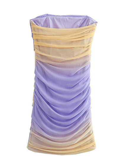 Tie-Dye Tube Mini Dress with Strapless Neck & Ruched Fabric Mini Dresses - Chuzko Women Clothing