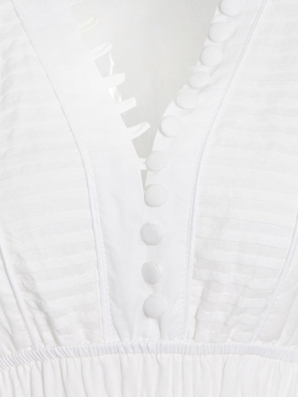 Textured Twinned Pintuck Asymmetrical Ruffle Maxi Dress with Maxi Dresses - Chuzko Women Clothing
