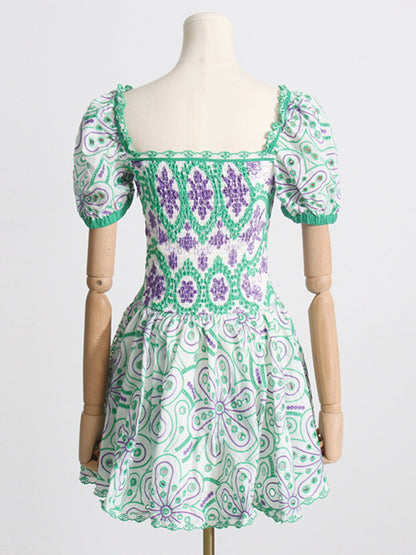 Women's Floral Print Scalloped Mini Dress Perfect for Any Occasion Mini Dress - Chuzko Women Clothing