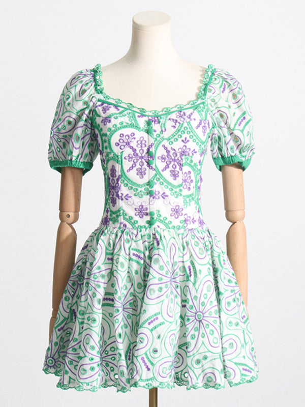 Women's Floral Print Scalloped Mini Dress Perfect for Any Occasion Mini Dress - Chuzko Women Clothing