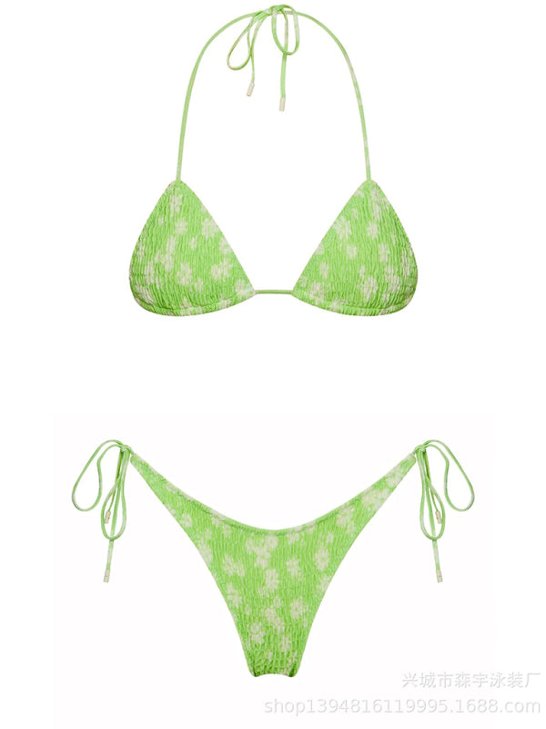 Smocking & Brazilian Design 2-Piece Wireless Bikini Bra + Cheeky Thong Swimwear - Chuzko Women Clothing