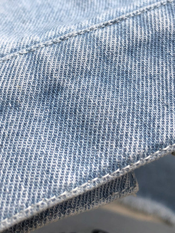 Retro Distressed Jean Jacket - Button Front Denim Country Jacket Denim Jackets - Chuzko Women Clothing