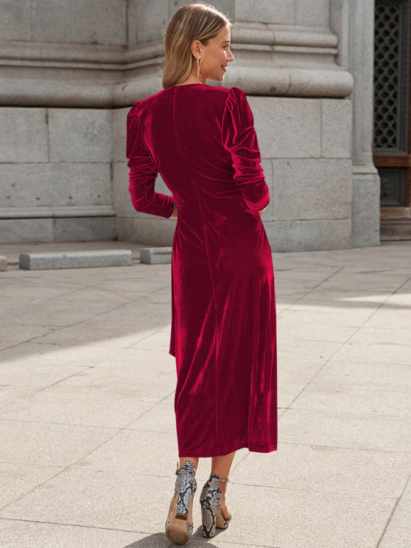 Fall/Winter Elegant: Robe Velvet Midi Dress, Perfect for Any Event Velvet Dresses - Chuzko Women Clothing