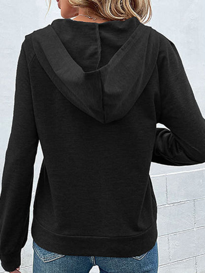 Asymmetrical Button-Down Hoodie - Hooded Top Hoodies - Chuzko Women Clothing