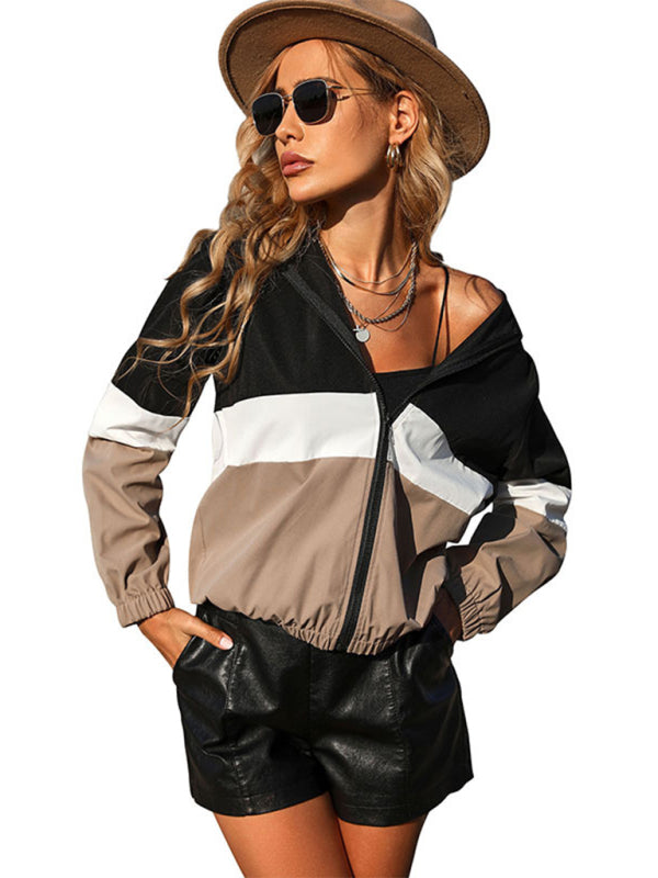Women's Hooded Sport Jacket - Zip-Up Windbreaker Outdoor Windbreaker - Chuzko Women Clothing