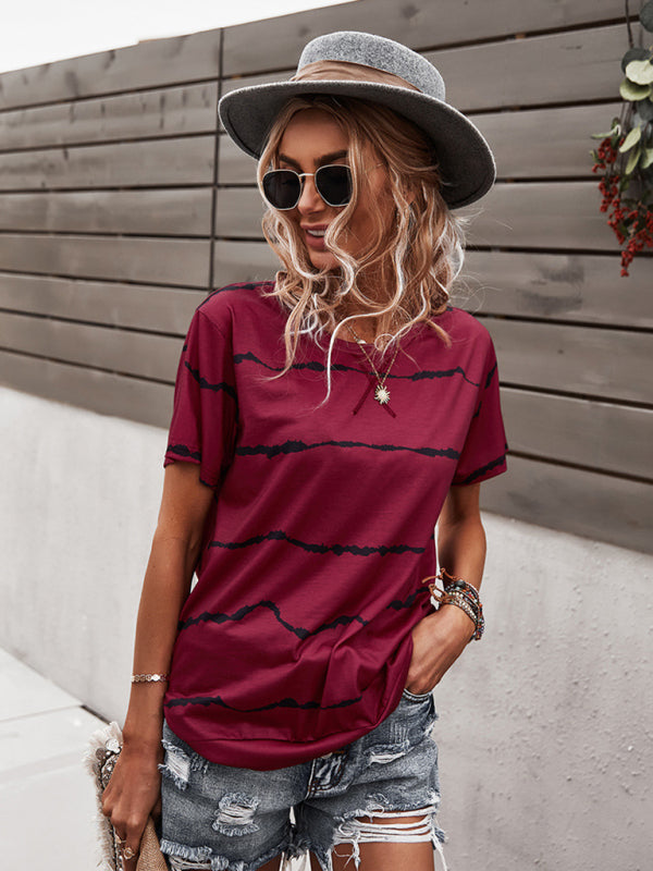 Essential Striped Round Neck Tee - Short Sleeves, Versatile Style Top T-shirts - Chuzko Women Clothing