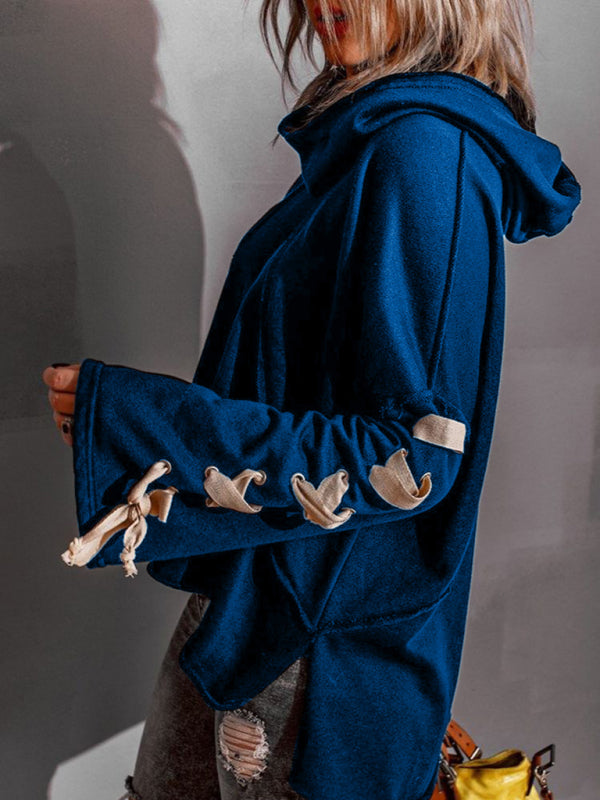 Hip Bell Sleeve Oversized Hoodie - Cotton Sweatshirt Pullover Hoodies - Chuzko Women Clothing